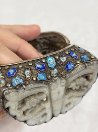 A Chinese jade-inset enamelled silver 'Butterfly' bracelet, 20th C.