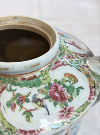 A Chinese Canton famille rose covered bottle vase and a teapot, 19th C.