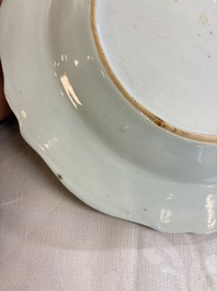 Eight Chinese famille rose plates with floral design and a 'Rooster' teapot, Yongzheng/Qianlong