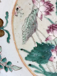 A large Chinese famille rose 'Dragon' basin and a basin with floral design, 19th C.