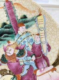 A Chinese Nanking famille rose 'Romance of the Three Kingdoms' dish, Chenghua mark, 19th C.