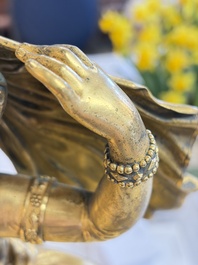 A gilt-bronze 'Oriental Beauty Reclining on a Lion Skin' mantel clock, France, first quarter 19th C.