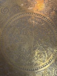 A Chinese brass and hongmu 'Yan Nian Yi Shou 延年益壽' folding table, 19/20th C.