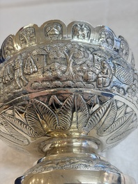 An Indian repouss&eacute; silver footed bowl, early 20th C.