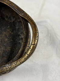 A Chinese bronze tripod 'Dragon' censer with two handles, Xuande mark, 19th C.