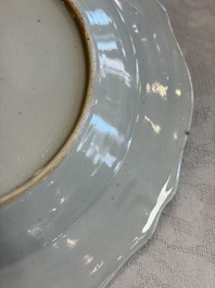 Eight Chinese famille rose plates with floral design and a 'Rooster' teapot, Yongzheng/Qianlong