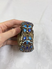 A Chinese jade-inset enamelled silver 'Butterfly' bracelet, 20th C.