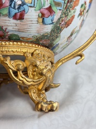 A Chinese Canton famille rose reticulated basket on stand and a gilt-bronze-mounted bowl, 19th C.