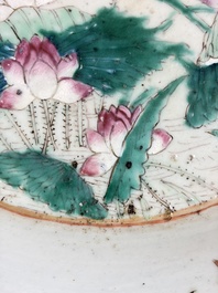 A large Chinese famille rose 'Dragon' basin and a basin with floral design, 19th C.