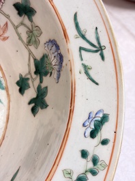 A large Chinese famille rose 'Dragon' basin and a basin with floral design, 19th C.
