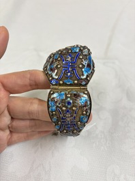 A Chinese jade-inset enamelled silver 'Butterfly' bracelet, 20th C.