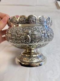 An Indian repouss&eacute; silver footed bowl, early 20th C.