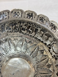 An Indian repouss&eacute; silver footed bowl, early 20th C.