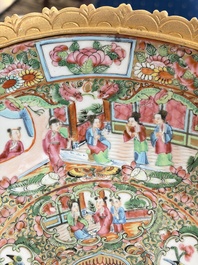 A Chinese Canton famille rose reticulated basket on stand and a gilt-bronze-mounted bowl, 19th C.