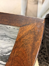 A fine Chinese marble-topped hongmu demi-lune console table, 19th C.