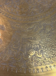 A Chinese brass and hongmu 'Yan Nian Yi Shou 延年益壽' folding table, 19/20th C.