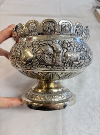 An Indian repouss&eacute; silver footed bowl, early 20th C.