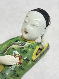 Six Chinese famille rose figures, one with a 'Lotus Throne' stand, 19th C.