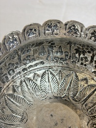An Indian repouss&eacute; silver footed bowl, early 20th C.
