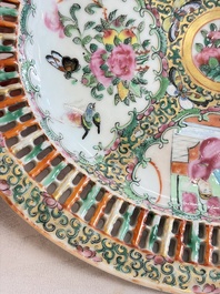 A Chinese Canton famille rose reticulated basket on stand and a gilt-bronze-mounted bowl, 19th C.