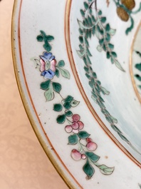 A large Chinese famille rose 'Dragon' basin and a basin with floral design, 19th C.