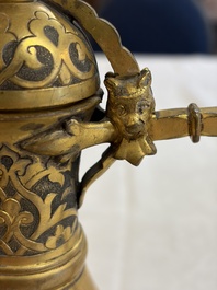 An Ottoman gilt-metal jug with stylised floral design, 19/20th C.