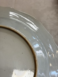 Eight Chinese famille rose plates with floral design and a 'Rooster' teapot, Yongzheng/Qianlong