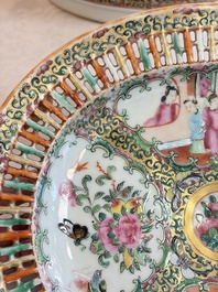A Chinese Canton famille rose reticulated basket on stand and a gilt-bronze-mounted bowl, 19th C.