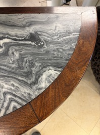 A fine Chinese marble-topped hongmu demi-lune console table, 19th C.