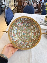 A Chinese Canton famille rose reticulated basket on stand and a gilt-bronze-mounted bowl, 19th C.