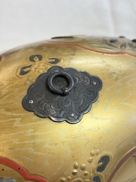A Japanese Shibayama lacquer taiko drum-shaped casket on its original stand, Taisho, 19/20th C.