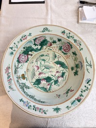 A large Chinese famille rose 'Dragon' basin and a basin with floral design, 19th C.