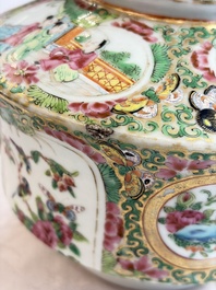 A Chinese Canton famille rose covered bottle vase and a teapot, 19th C.