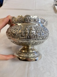 An Indian repouss&eacute; silver footed bowl, early 20th C.