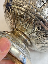 An Indian repouss&eacute; silver footed bowl, early 20th C.