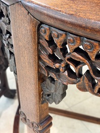 A fine Chinese marble-topped hongmu demi-lune console table, 19th C.