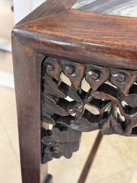 A fine Chinese marble-topped hongmu demi-lune console table, 19th C.