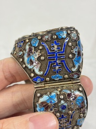 A Chinese jade-inset enamelled silver 'Butterfly' bracelet, 20th C.