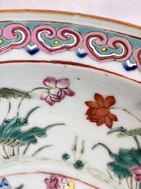 A large Chinese famille rose 'Dragon' basin and a basin with floral design, 19th C.