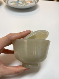 Nine Chinese hardstone carvings and bowls, including jade, 19/20th C.
