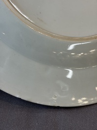 17 Chinese blue, white and famille rose plates and an Imari-style tea caddy, Kangxi/Qianlong