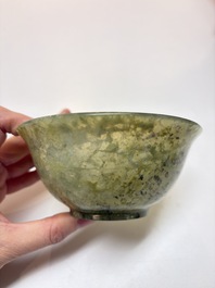 Nine Chinese hardstone carvings and bowls, including jade, 19/20th C.