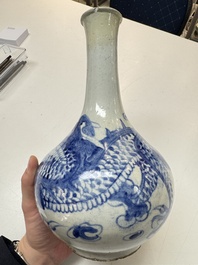 A Korean blue and white 'Dragon' bottle vase, Joseon, 19th C.