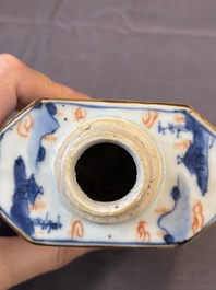 17 Chinese blue, white and famille rose plates and an Imari-style tea caddy, Kangxi/Qianlong