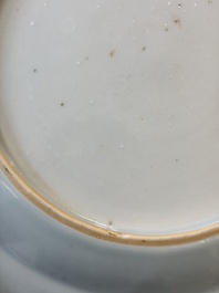 17 Chinese blue, white and famille rose plates and an Imari-style tea caddy, Kangxi/Qianlong