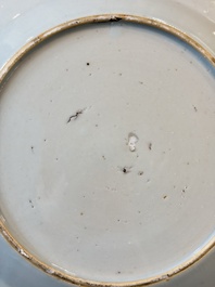 17 Chinese blue, white and famille rose plates and an Imari-style tea caddy, Kangxi/Qianlong