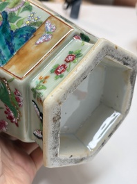 A Chinese famille rose celadon-ground hexagonal vase and a famille rose stem bowl, 19th C.