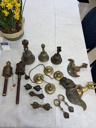 A varied collection of 14 Tibetan ritual utensils, 19/20th C.