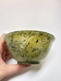 Nine Chinese hardstone carvings and bowls, including jade, 19/20th C.