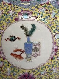 A Chinese famille rose vase and cover with birds among flowering branches, 19th C.